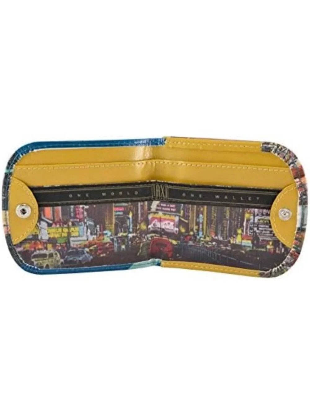 Compact Faux Leather Wallet - New York Night Design, Front Pocket, For Cards